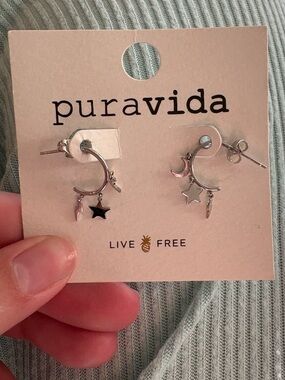 Pura Vida Silver Star, Moon & Lightning Charm Hoop Earrings for Kids